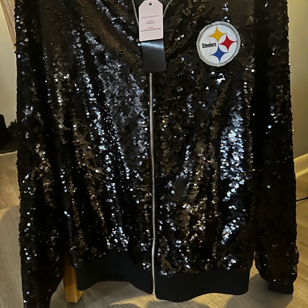 NFL Black Sequin Jacket with Steelers Emblem